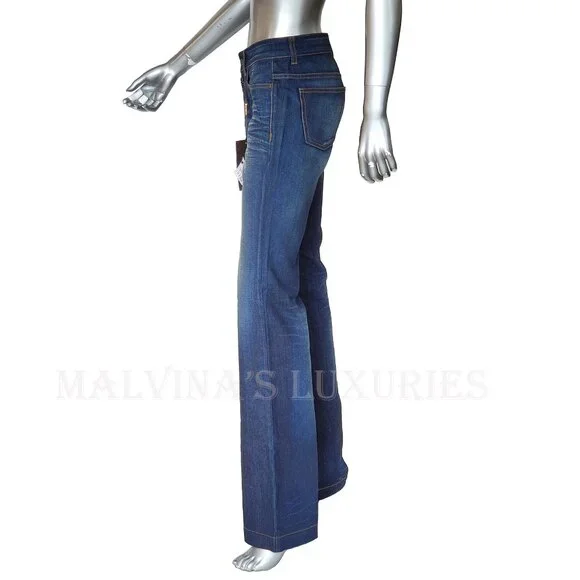 GUCCI JEANS FLARED DENIM PANTS w INTERLOCKING G LOGO CHAIN HARDWARE sz 42 / US 6 - Picture 5 of 14